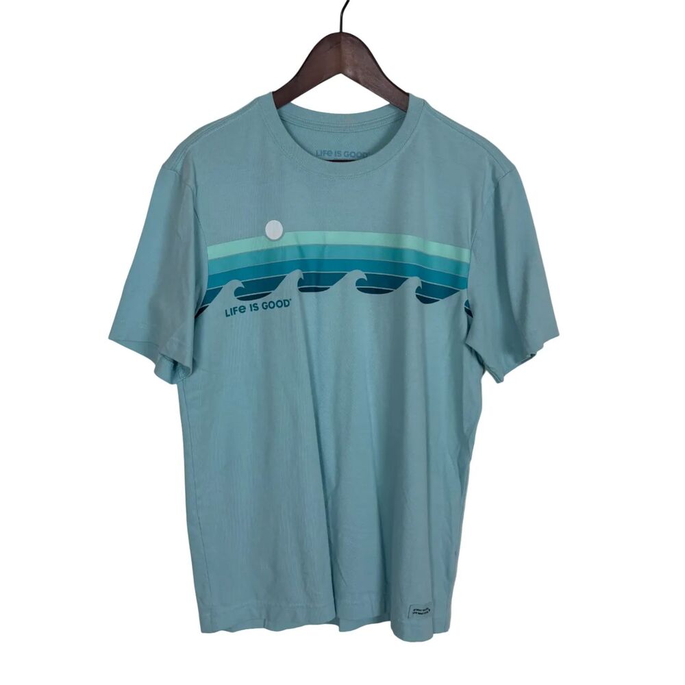 Life is Good Crusher Wave Blue T-Shirt Short Sleeve Men's Medium